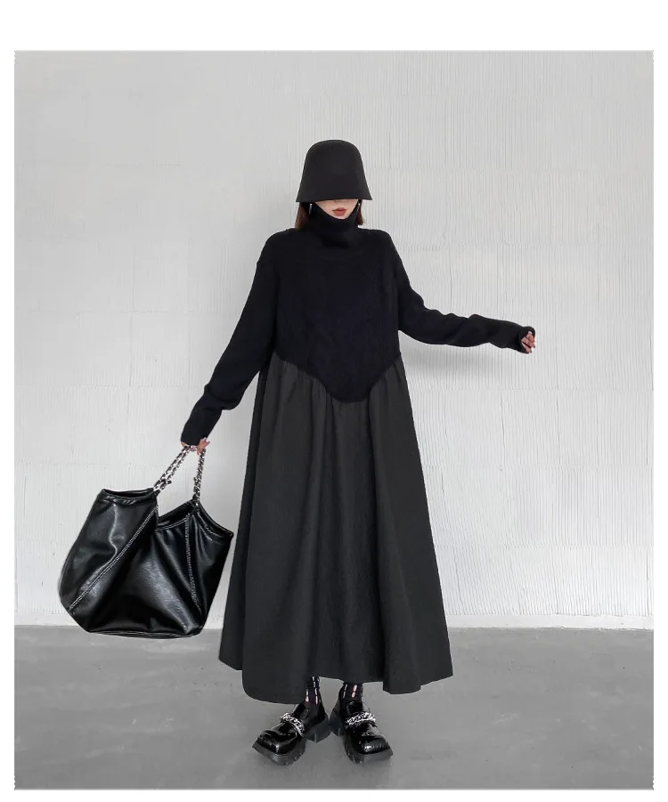 Amax luluE 2024 Winter Women Fashion Loose Knitted Turtleneck Casual Dresses Ladies Luxury Elegant Vintage Cotton Black Vestidos