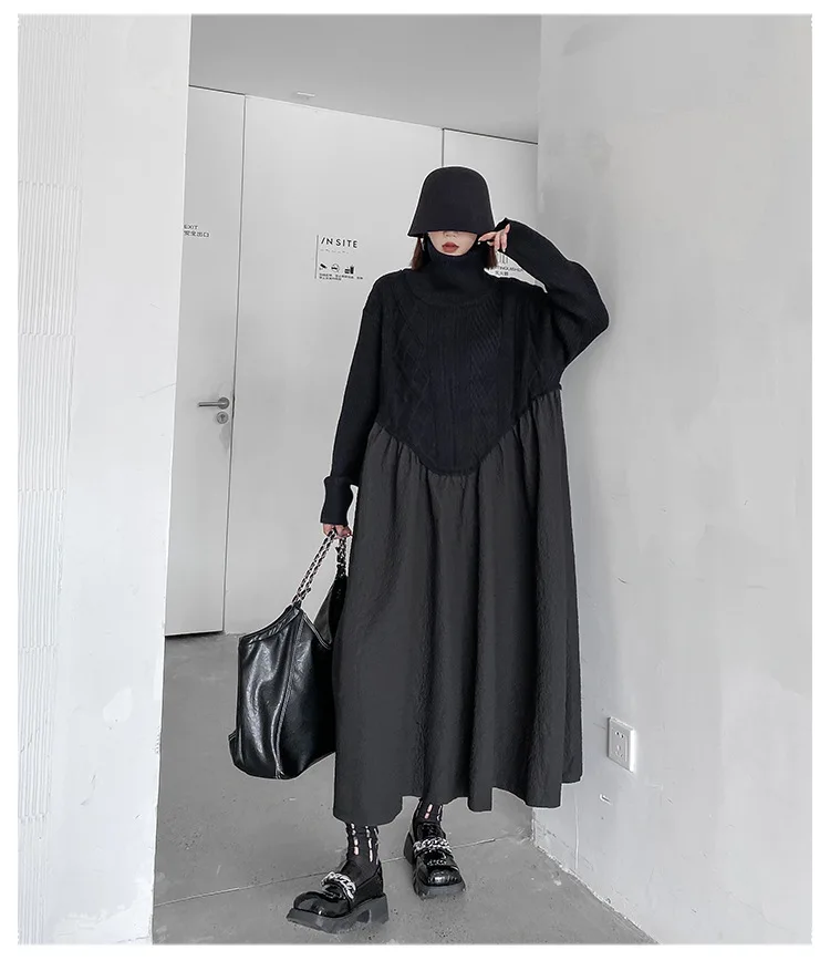 Amax luluE 2024 Winter Women Fashion Loose Knitted Turtleneck Casual Dresses Ladies Luxury Elegant Vintage Cotton Black Vestidos