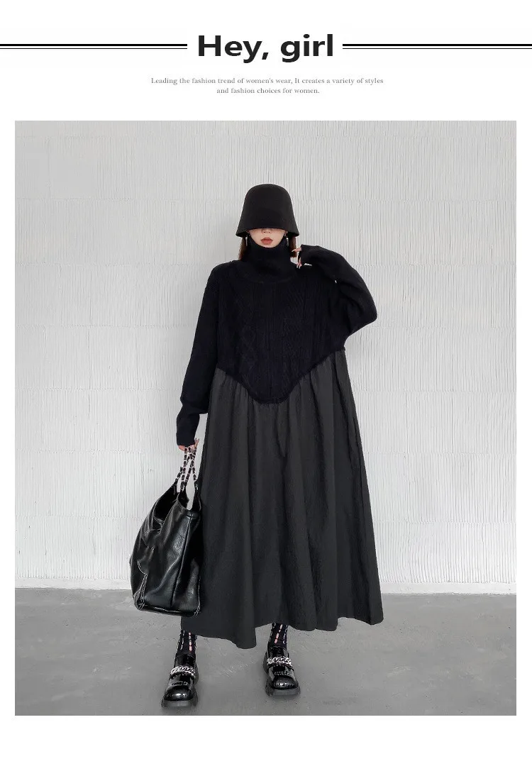 Amax luluE 2024 Winter Women Fashion Loose Knitted Turtleneck Casual Dresses Ladies Luxury Elegant Vintage Cotton Black Vestidos