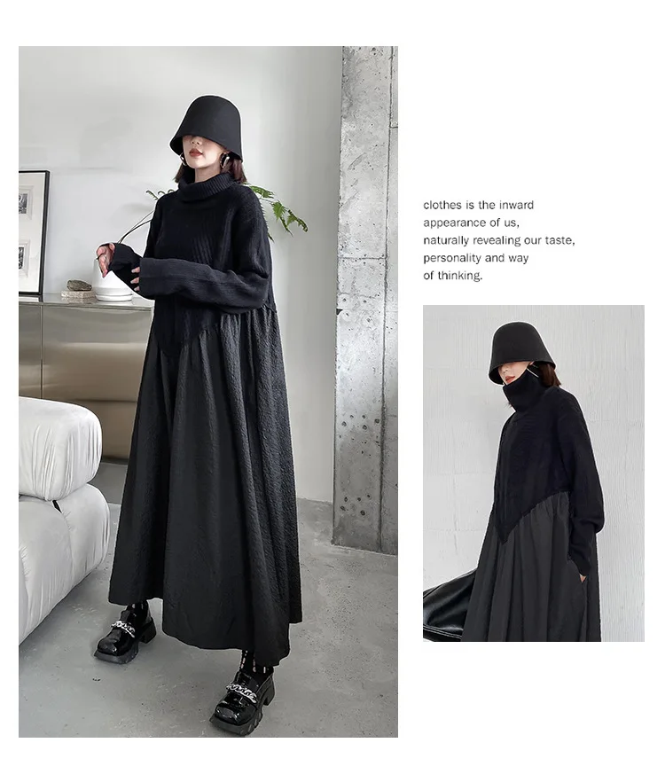 Amax luluE 2024 Winter Women Fashion Loose Knitted Turtleneck Casual Dresses Ladies Luxury Elegant Vintage Cotton Black Vestidos