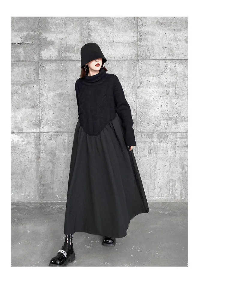 Amax luluE 2024 Winter Women Fashion Loose Knitted Turtleneck Casual Dresses Ladies Luxury Elegant Vintage Cotton Black Vestidos