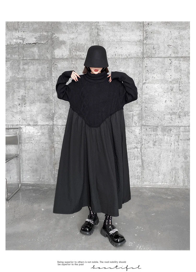 Amax luluE 2024 Winter Women Fashion Loose Knitted Turtleneck Casual Dresses Ladies Luxury Elegant Vintage Cotton Black Vestidos