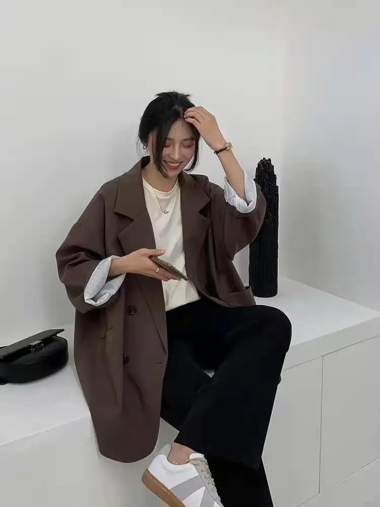 Women's Large Blazer Coats Spring Autumn Fashion Korean Version Loose Top Coat Office Work Clothes Grace Fall Jacket for Women