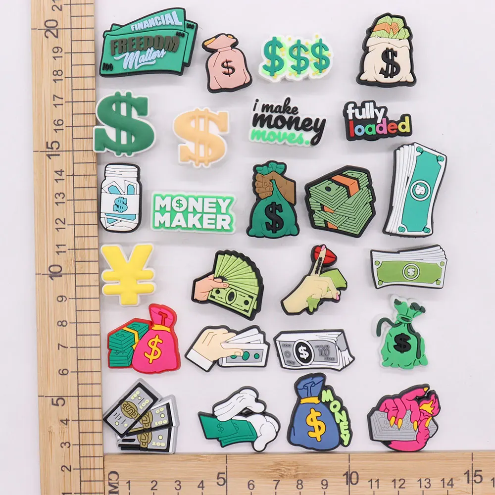 Good Quality 1-25pcs PVC Shoe Charms Money Banknote USD Symbol Purse Accessories DIY Shoes Ornaments Fit Wristbands Kids Gift