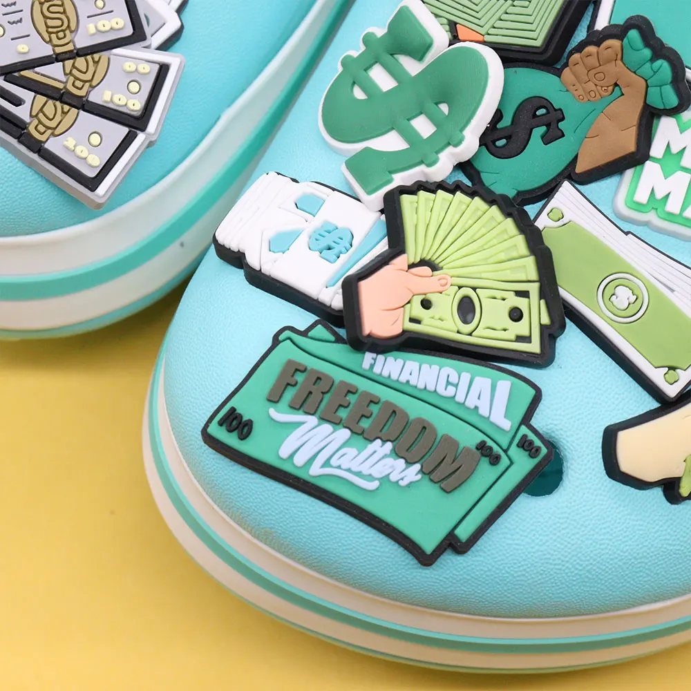 Good Quality 1-25pcs PVC Shoe Charms Money Banknote USD Symbol Purse Accessories DIY Shoes Ornaments Fit Wristbands Kids Gift