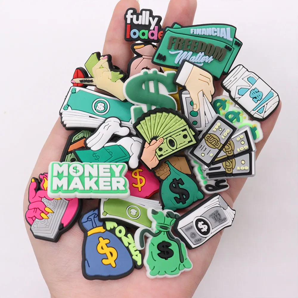 Good Quality 1-25pcs PVC Shoe Charms Money Banknote USD Symbol Purse Accessories DIY Shoes Ornaments Fit Wristbands Kids Gift