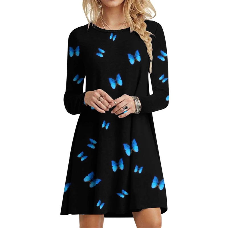 Tie Dye Gradient Print Dress Women Plant Flowers Long Sleeve Loose Dress Autumn Winter Casual Oversized Clothing Female Vestidos