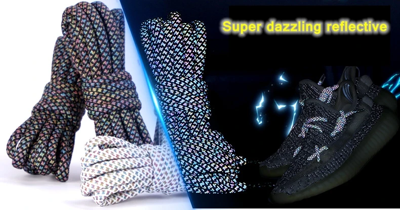 1 Pair NEW Reflective Sports Shoelace Round Rope Rhoelace Rtrong Light Shoelace Durable Shoelace Rope Length 100/120/140/160CM