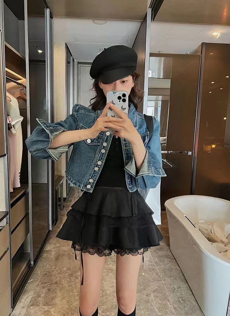 Lucyever Sweet Girls Fluffy Bubble Tutu Skirt Japanese Style Lace Splicing Cake Jk Skirts Women Lolita Cute Pleated Mini Skirts