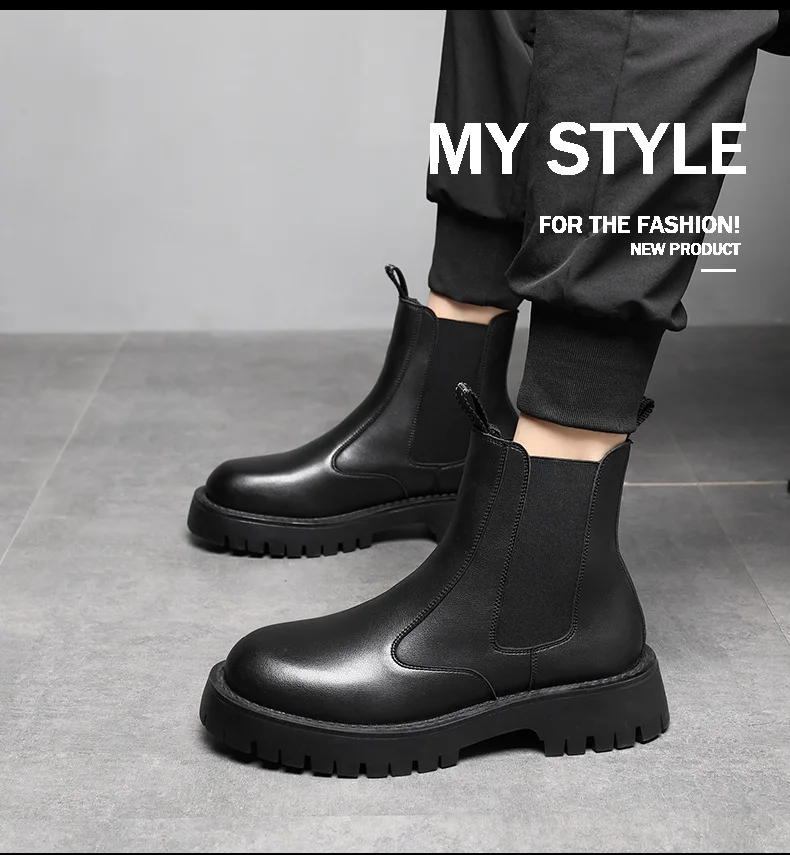 mens luxury fashion chelsea boots black grey platform shoes cowboy autumn winter boot handsome original leather ankle botas mans