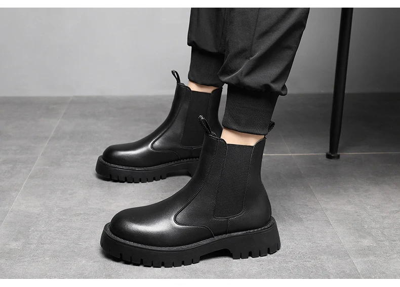 mens luxury fashion chelsea boots black grey platform shoes cowboy autumn winter boot handsome original leather ankle botas mans