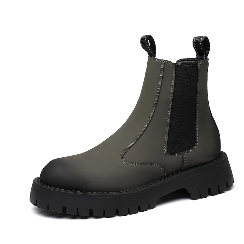mens luxury fashion chelsea boots black grey platform shoes cowboy autumn winter boot handsome original leather ankle botas mans