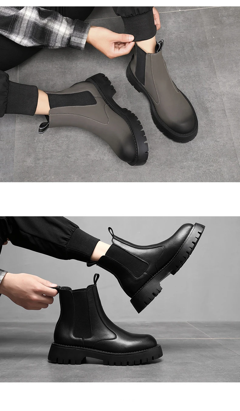 mens luxury fashion chelsea boots black grey platform shoes cowboy autumn winter boot handsome original leather ankle botas mans