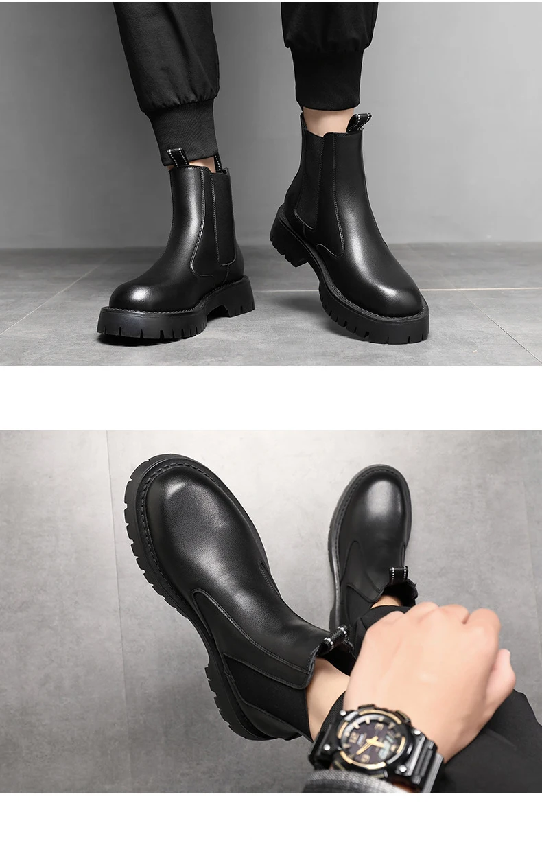 mens luxury fashion chelsea boots black grey platform shoes cowboy autumn winter boot handsome original leather ankle botas mans