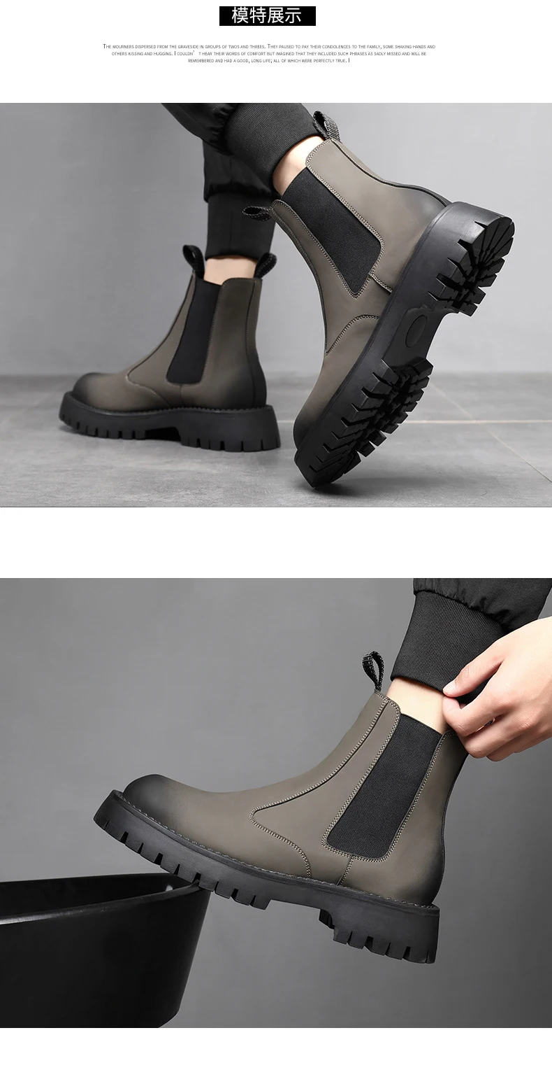 mens luxury fashion chelsea boots black grey platform shoes cowboy autumn winter boot handsome original leather ankle botas mans