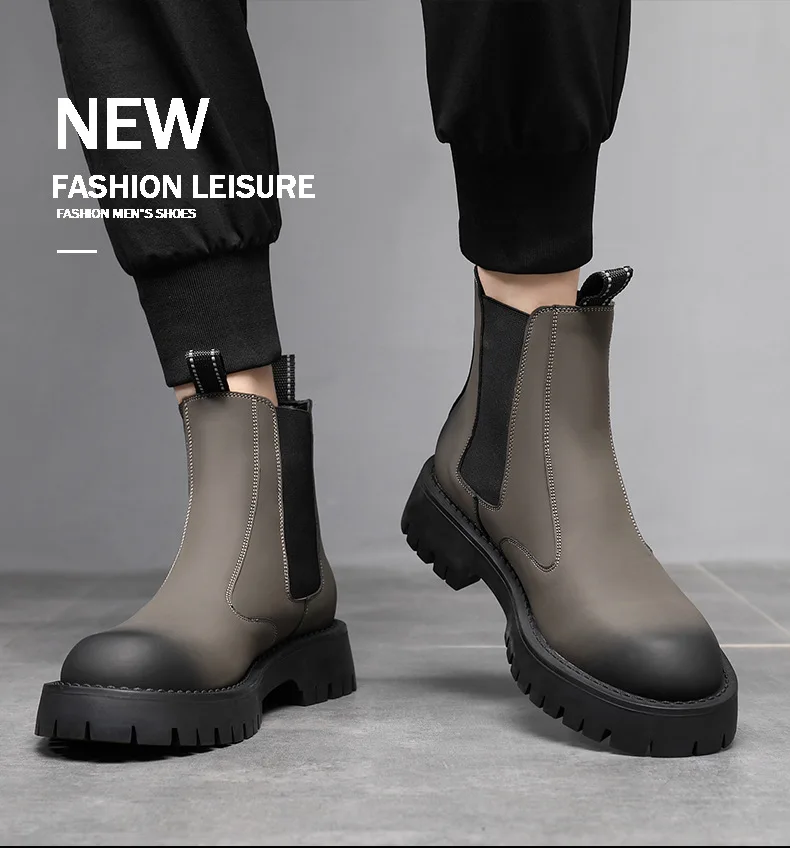 mens luxury fashion chelsea boots black grey platform shoes cowboy autumn winter boot handsome original leather ankle botas mans