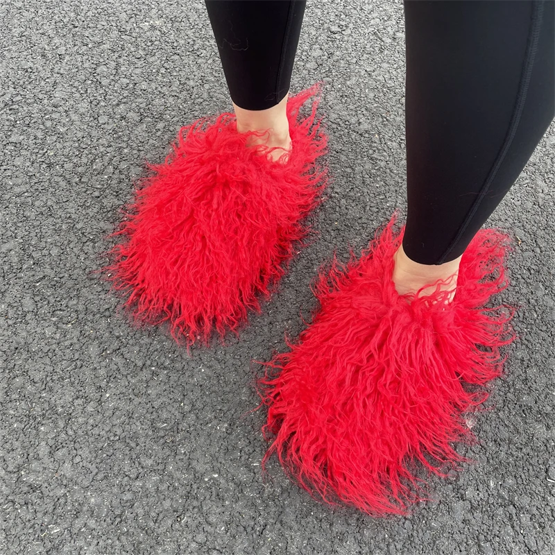 Women Summer Luxury Fluffy Faux Fur Slides Amazing Fur Sandals