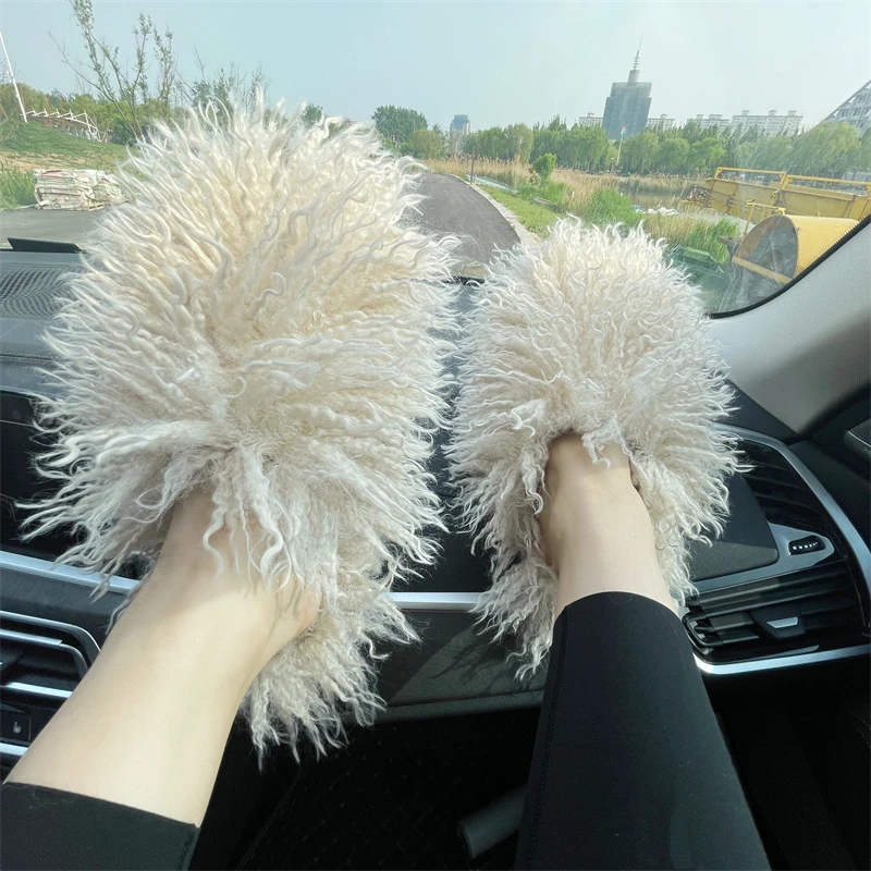 Women Summer Luxury Fluffy Faux Fur Slides Amazing Fur Sandals