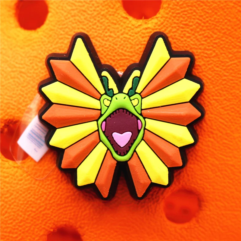 Original 1pcs Dilophosaurus PVC Shoe Charms Accessories Decorations Jurassic Dinosaurs Bus Designer Shoe Clips Buckle Kids Gifts