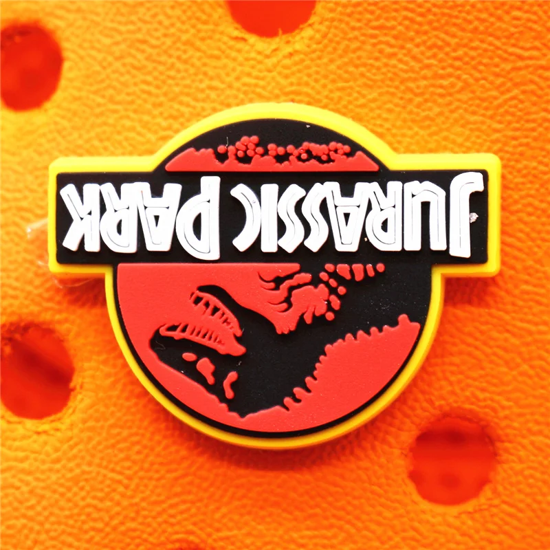 Original 1pcs Dilophosaurus PVC Shoe Charms Accessories Decorations Jurassic Dinosaurs Bus Designer Shoe Clips Buckle Kids Gifts