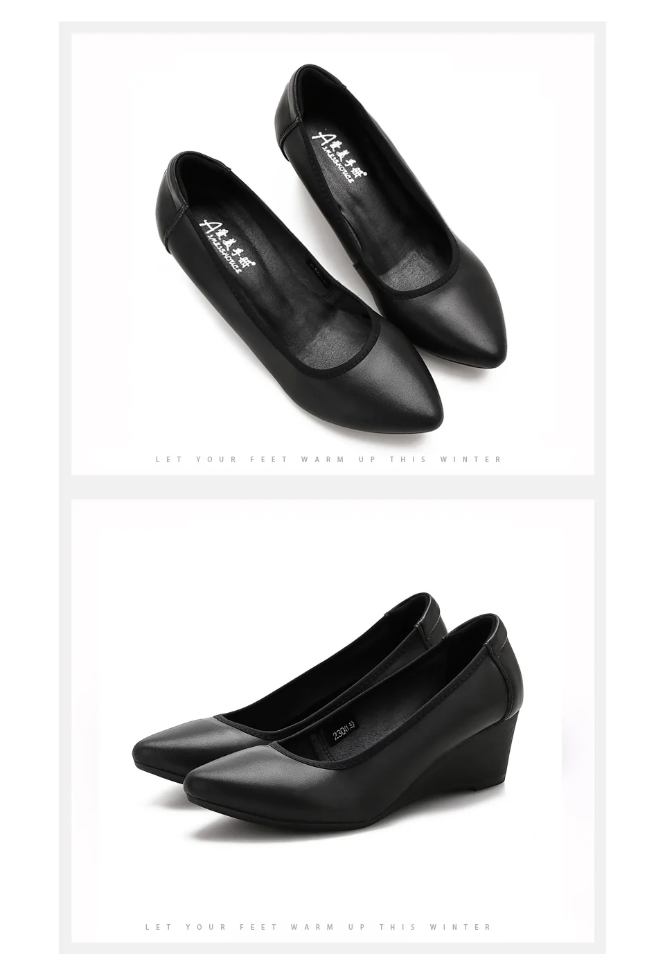 Women's High Heels 2024 Pointed Wedges Women's Shoes Black Leather Shoes OL Mary Jane Shoes Small Size Shoes Work Shoes Ladybugs
