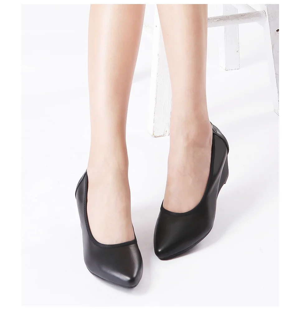 Women's High Heels 2024 Pointed Wedges Women's Shoes Black Leather Shoes OL Mary Jane Shoes Small Size Shoes Work Shoes Ladybugs