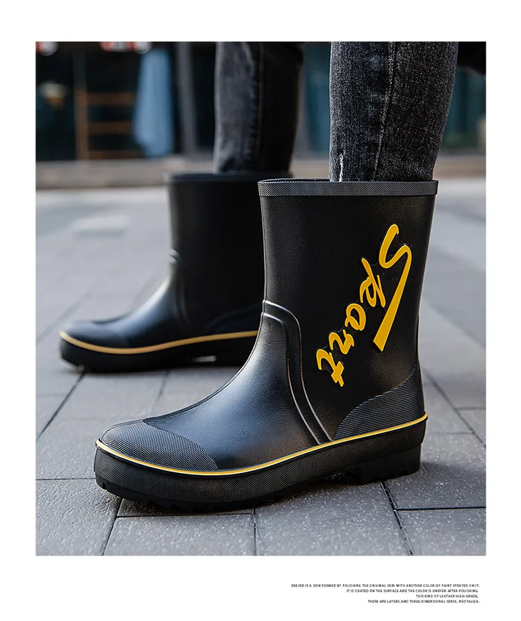 Rope Tied Rain Shoes for Men Rubber Soles Kitchen Shoes Job Security Boots Outdoor Climbing Fishing Shoes Cotton Platform Boots