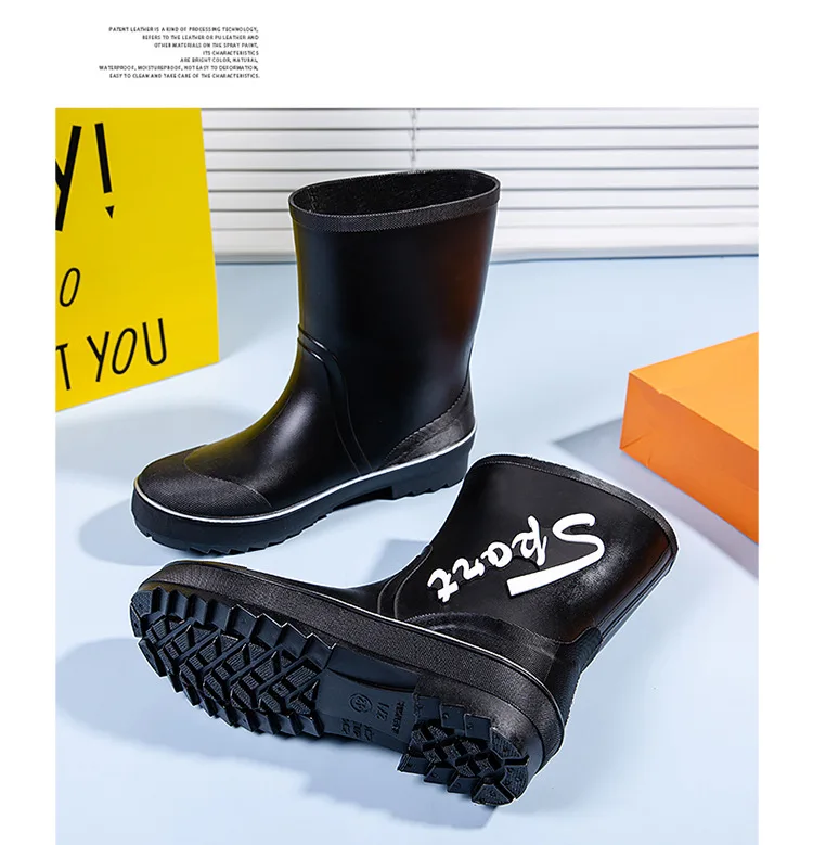Rope Tied Rain Shoes for Men Rubber Soles Kitchen Shoes Job Security Boots Outdoor Climbing Fishing Shoes Cotton Platform Boots