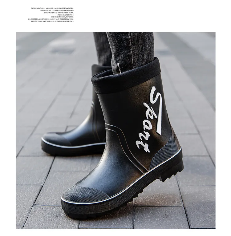 Rope Tied Rain Shoes for Men Rubber Soles Kitchen Shoes Job Security Boots Outdoor Climbing Fishing Shoes Cotton Platform Boots