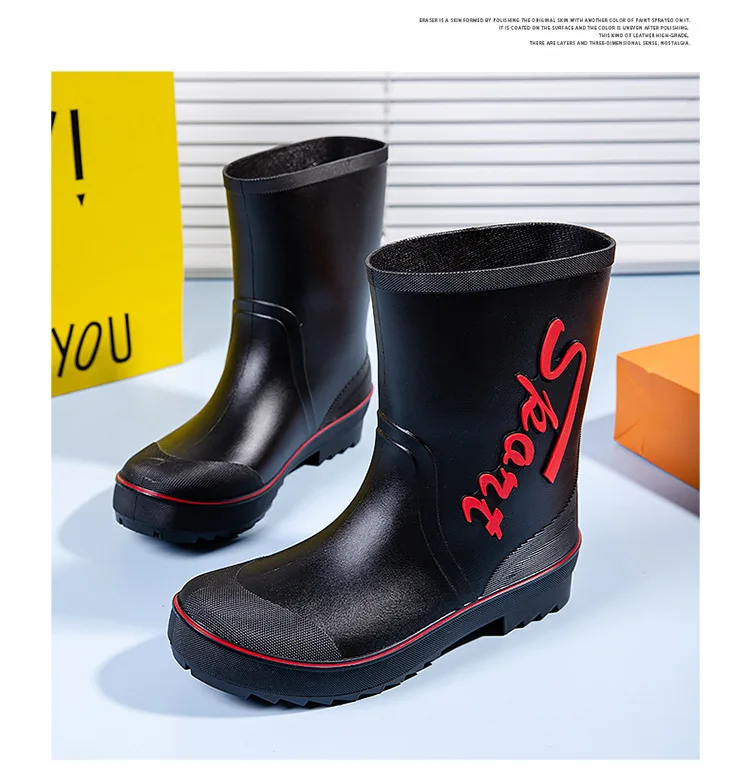 Rope Tied Rain Shoes for Men Rubber Soles Kitchen Shoes Job Security Boots Outdoor Climbing Fishing Shoes Cotton Platform Boots