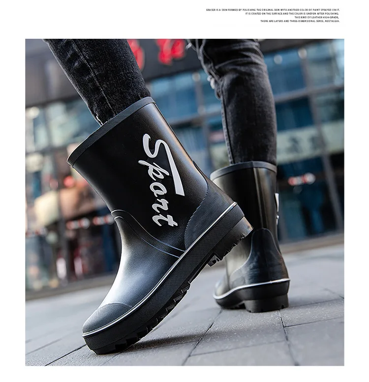 Rope Tied Rain Shoes for Men Rubber Soles Kitchen Shoes Job Security Boots Outdoor Climbing Fishing Shoes Cotton Platform Boots