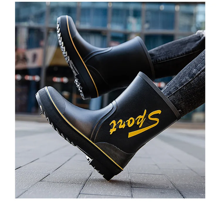 Rope Tied Rain Shoes for Men Rubber Soles Kitchen Shoes Job Security Boots Outdoor Climbing Fishing Shoes Cotton Platform Boots
