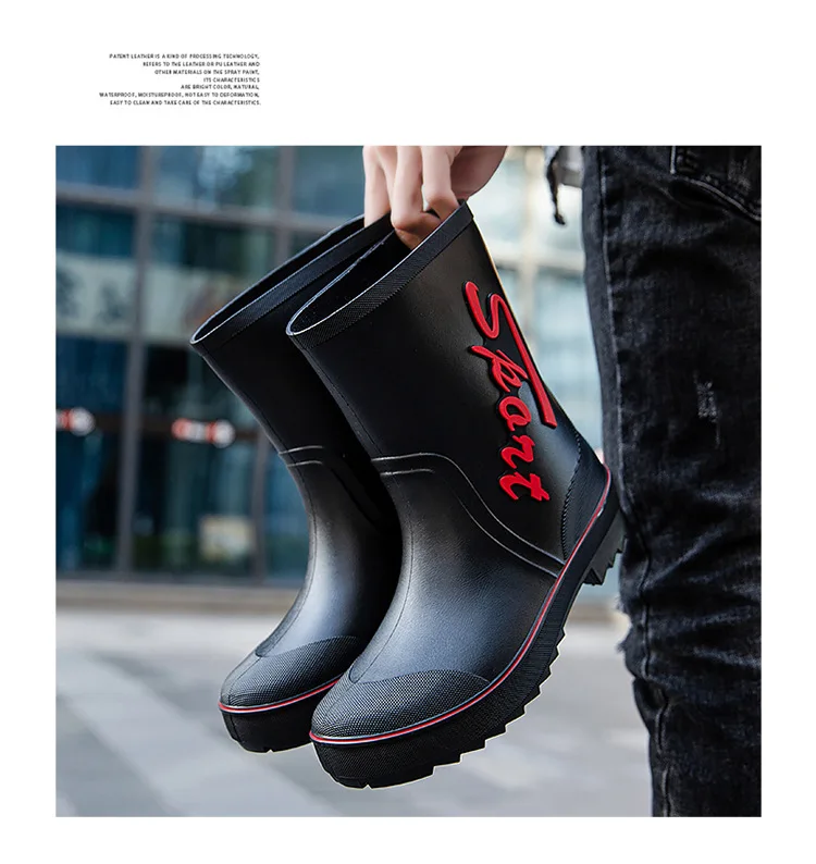 Rope Tied Rain Shoes for Men Rubber Soles Kitchen Shoes Job Security Boots Outdoor Climbing Fishing Shoes Cotton Platform Boots