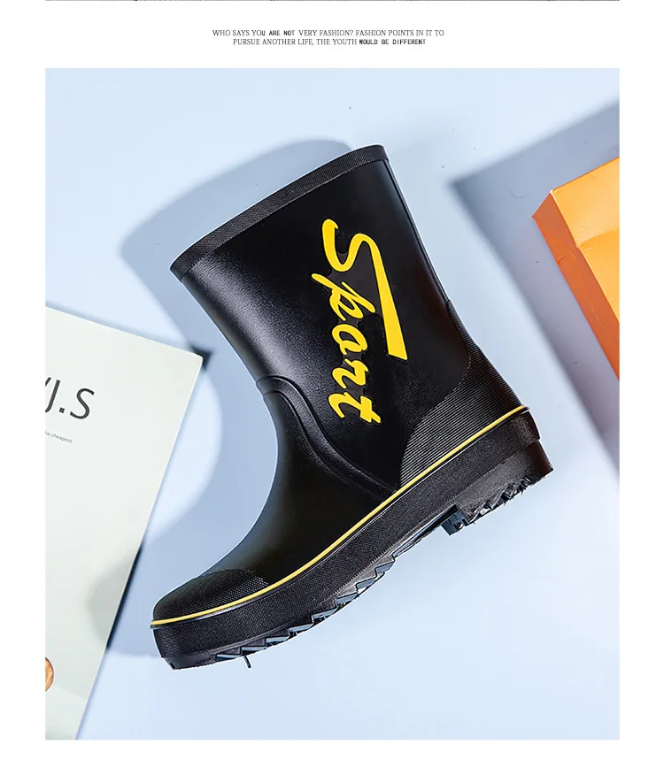 Rope Tied Rain Shoes for Men Rubber Soles Kitchen Shoes Job Security Boots Outdoor Climbing Fishing Shoes Cotton Platform Boots