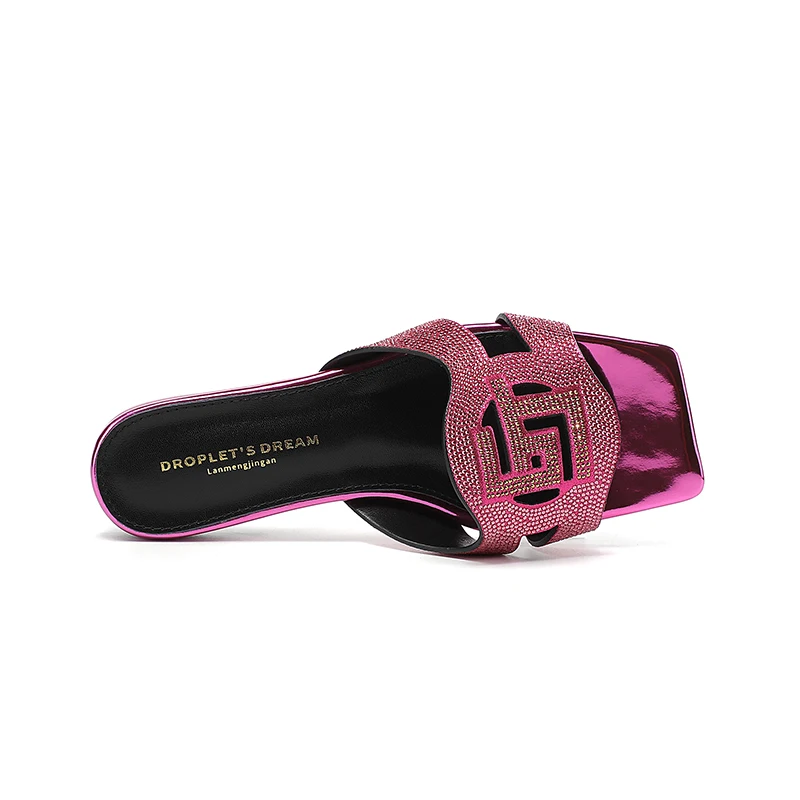 2023 Summer New Fashion Women's Slippers Luxury Crystal Party Shoes Square Toe Open Toe Comfortable Low Heel Women's Shoes 35-44