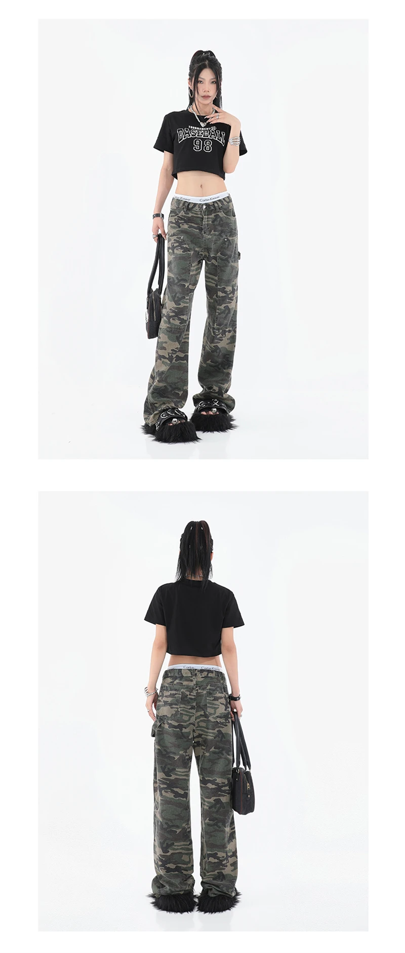 Y2k Streetwear Camouflage Jeans Woman High Waist Cargo Pants Straight Jeans Fashion Straight Baggy Pants Casual Denim Trousers