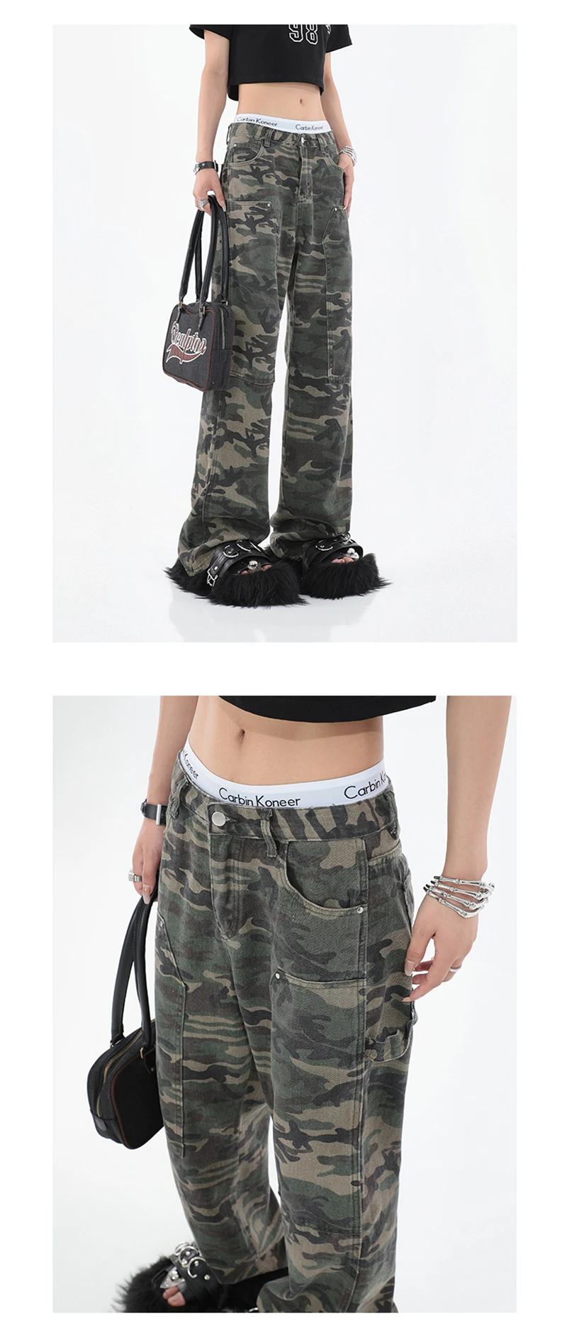 Y2k Streetwear Camouflage Jeans Woman High Waist Cargo Pants Straight Jeans Fashion Straight Baggy Pants Casual Denim Trousers