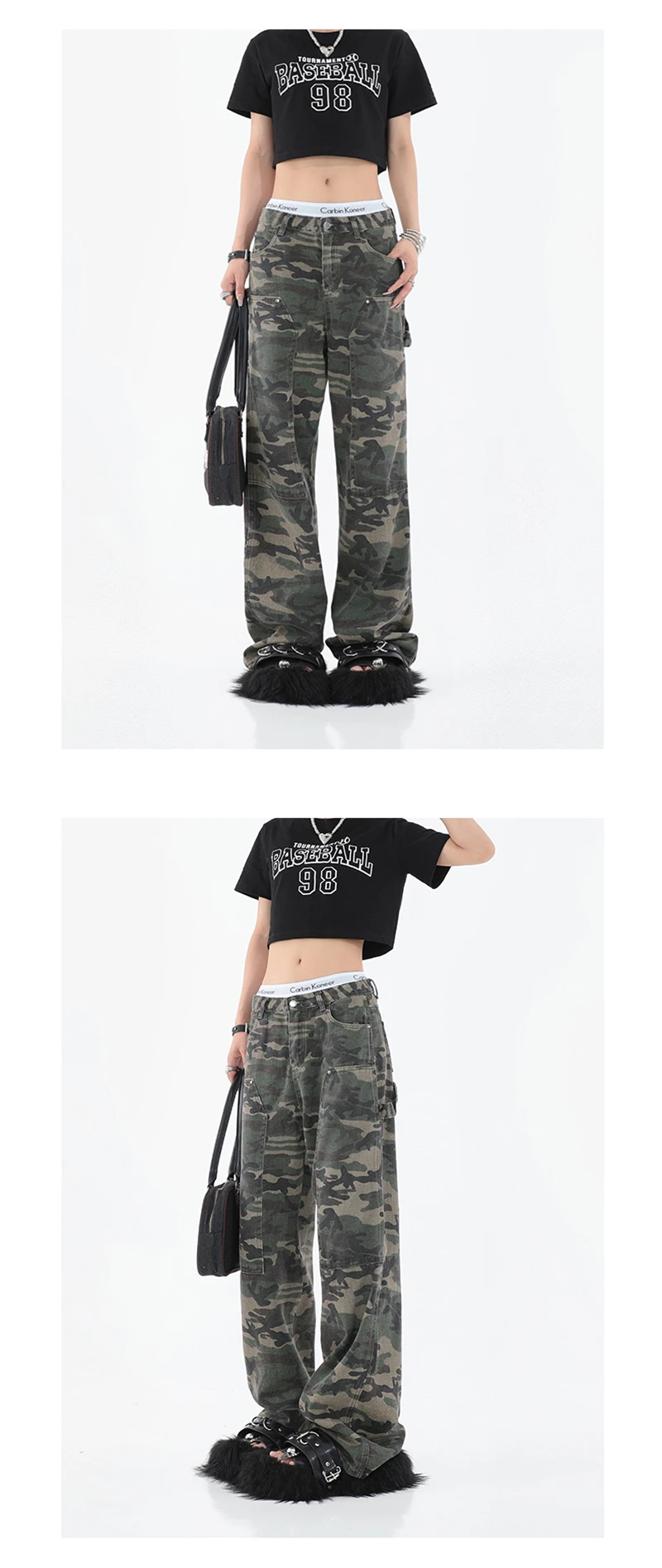 Y2k Streetwear Camouflage Jeans Woman High Waist Cargo Pants Straight Jeans Fashion Straight Baggy Pants Casual Denim Trousers