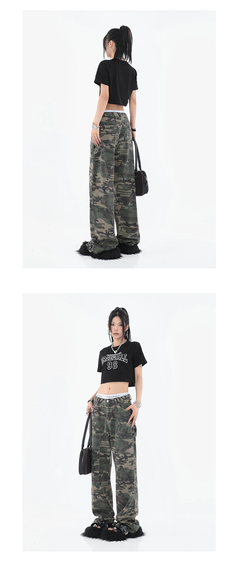 Y2k Streetwear Camouflage Jeans Woman High Waist Cargo Pants Straight Jeans Fashion Straight Baggy Pants Casual Denim Trousers