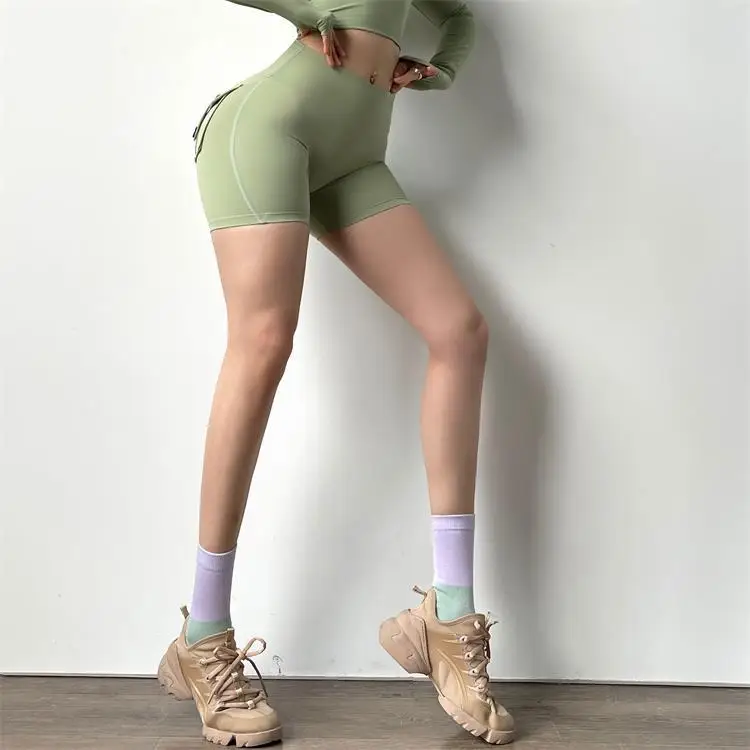 TRY TO BN Shorts Women Sport With Pocket Buttocks Fitness Workout High Waist Tights Leggings Push Up Cycling Shorts Gym Clothing