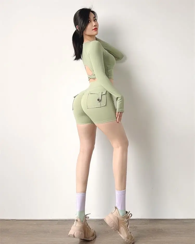 TRY TO BN Shorts Women Sport With Pocket Buttocks Fitness Workout High Waist Tights Leggings Push Up Cycling Shorts Gym Clothing