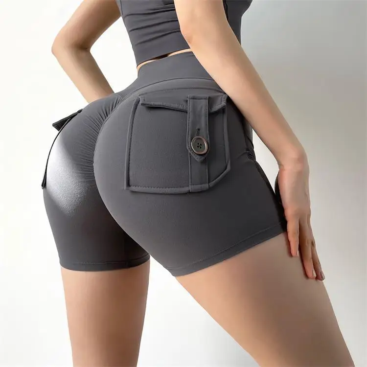 TRY TO BN Shorts Women Sport With Pocket Buttocks Fitness Workout High Waist Tights Leggings Push Up Cycling Shorts Gym Clothing