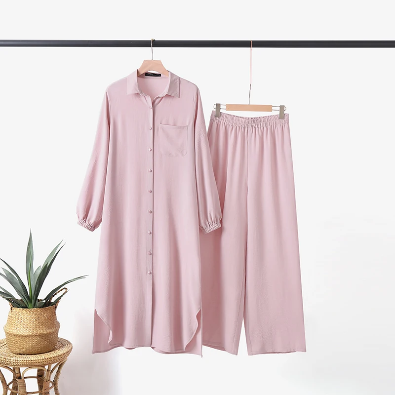 ZANZEA Fashion 2pcs Women Muslim Sets Autumn Long Sleeve Shirt Pants Suits Casual Dubai Turkey Abaya Sets Eid Mubarek Outifits