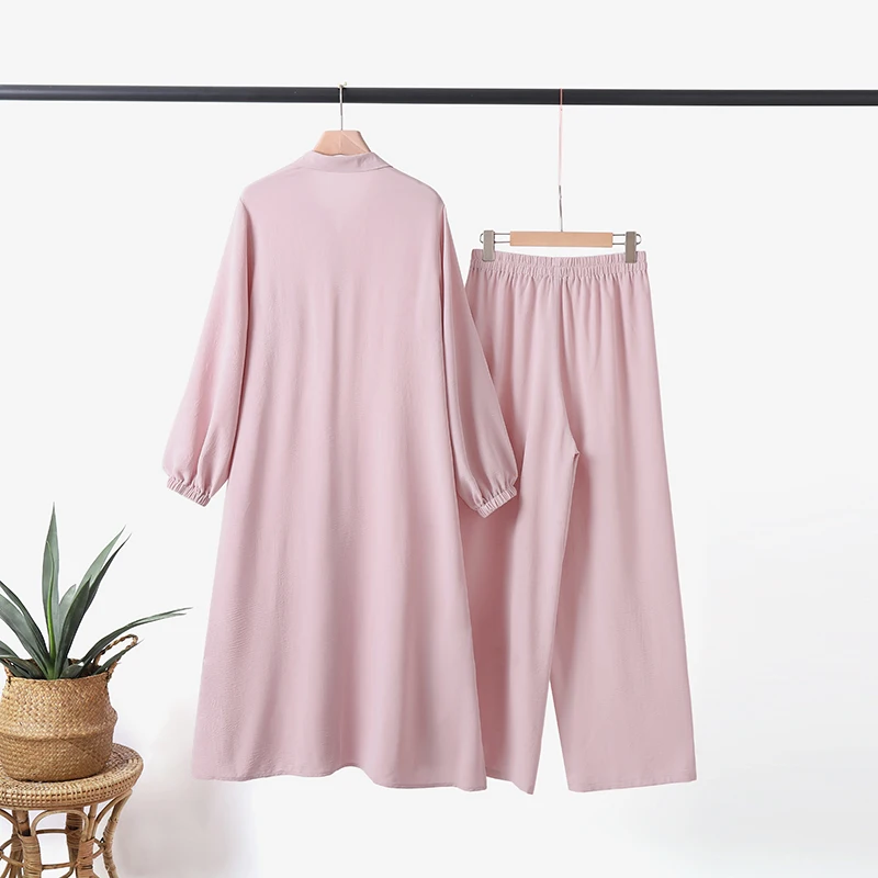 ZANZEA Fashion 2pcs Women Muslim Sets Autumn Long Sleeve Shirt Pants Suits Casual Dubai Turkey Abaya Sets Eid Mubarek Outifits