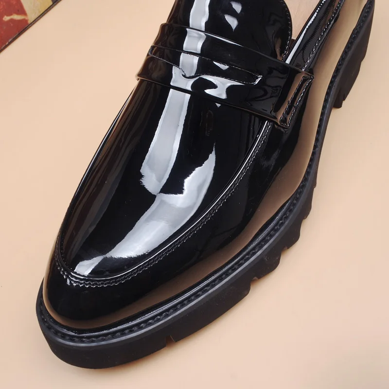 men's fashion wedding party dress patent leather shoes slip-on lazy shoe black trend platform loafers gentleman sneakers zapatos