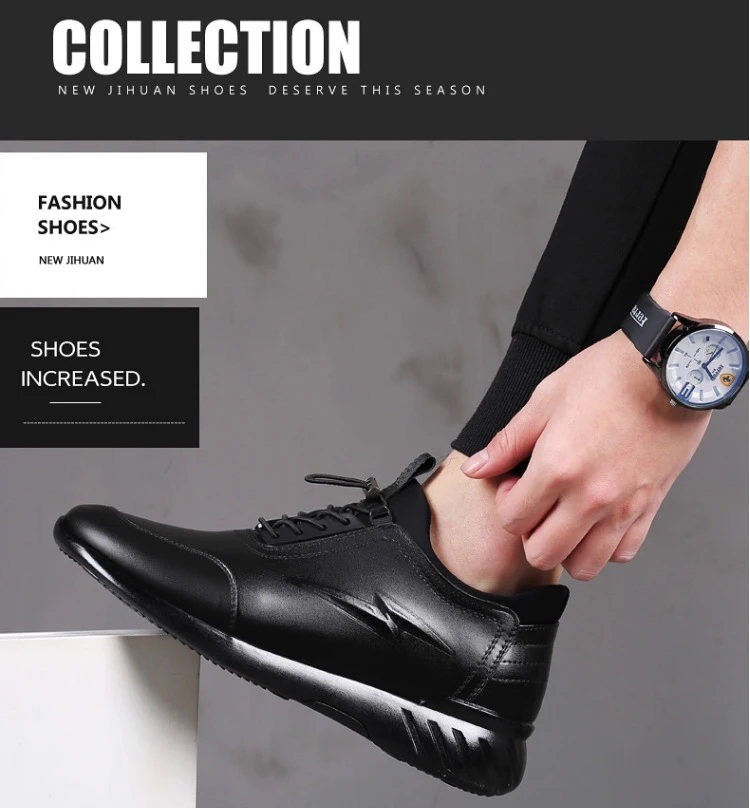 New Men's Vulcanize Shoes Men Casual Shoes PU Leather Design Shoes Height Increase 6-8CM Gym Business Fashion Male Sneakers