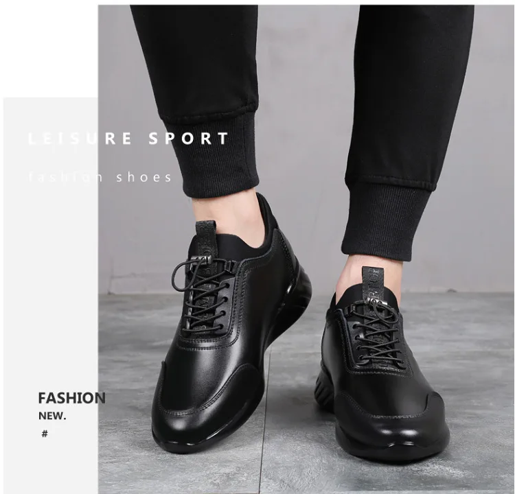 New Men's Vulcanize Shoes Men Casual Shoes PU Leather Design Shoes Height Increase 6-8CM Gym Business Fashion Male Sneakers