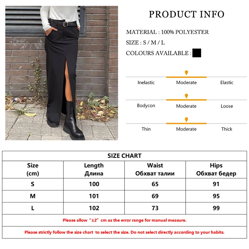 Clacive Fashion Black Office Skirts For Women 2023 Elegant High Waist Slit Long Skirt Faldas Casual Chic Skirt Female Clothing