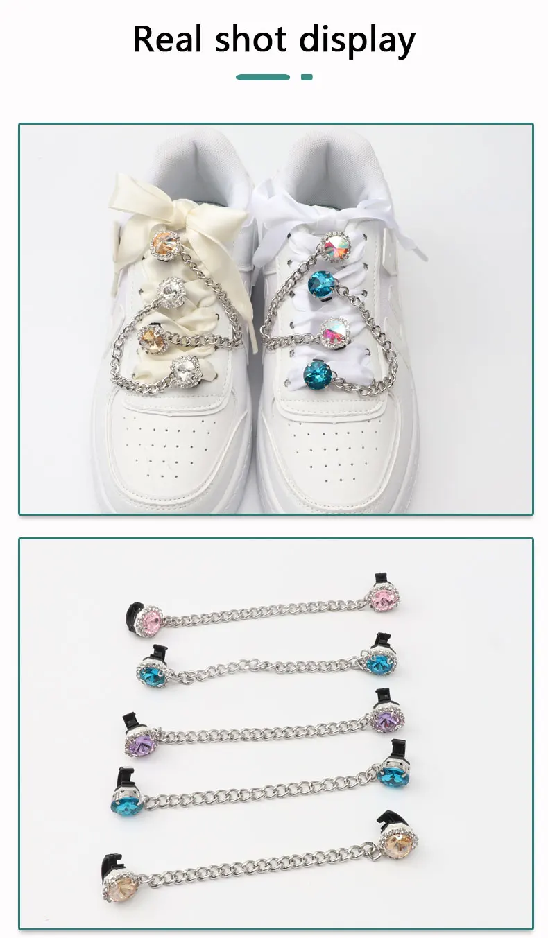 1 Pair Shoe Buckle Clips Shoelace Chain Charms Sneakers Colorful Crystal Gemstone Decoration Ornaments Pendant Trend Accessories