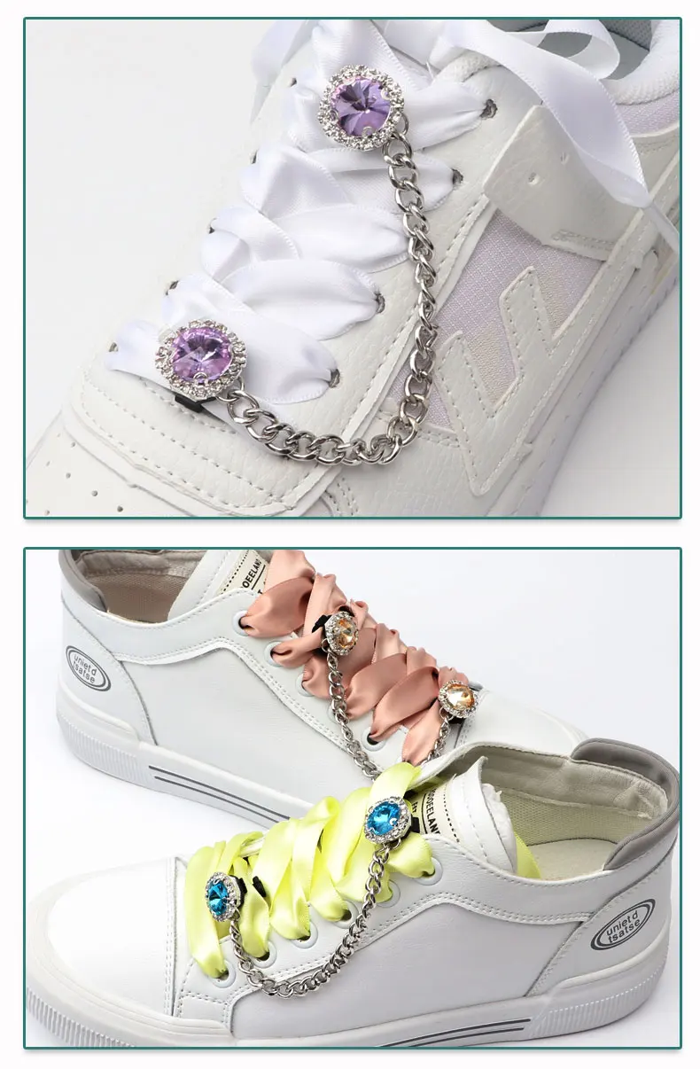 1 Pair Shoe Buckle Clips Shoelace Chain Charms Sneakers Colorful Crystal Gemstone Decoration Ornaments Pendant Trend Accessories